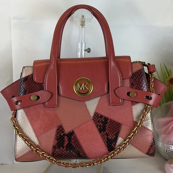 Michael‎ Kors Carmen Pink Flap Satchel Suede Patchwork Leather Crossbody Bag NWT - Picture 2 of 15